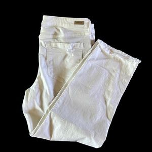 Liverpool Womens Crop Straight Frayed Hem White Jeans — 12/31